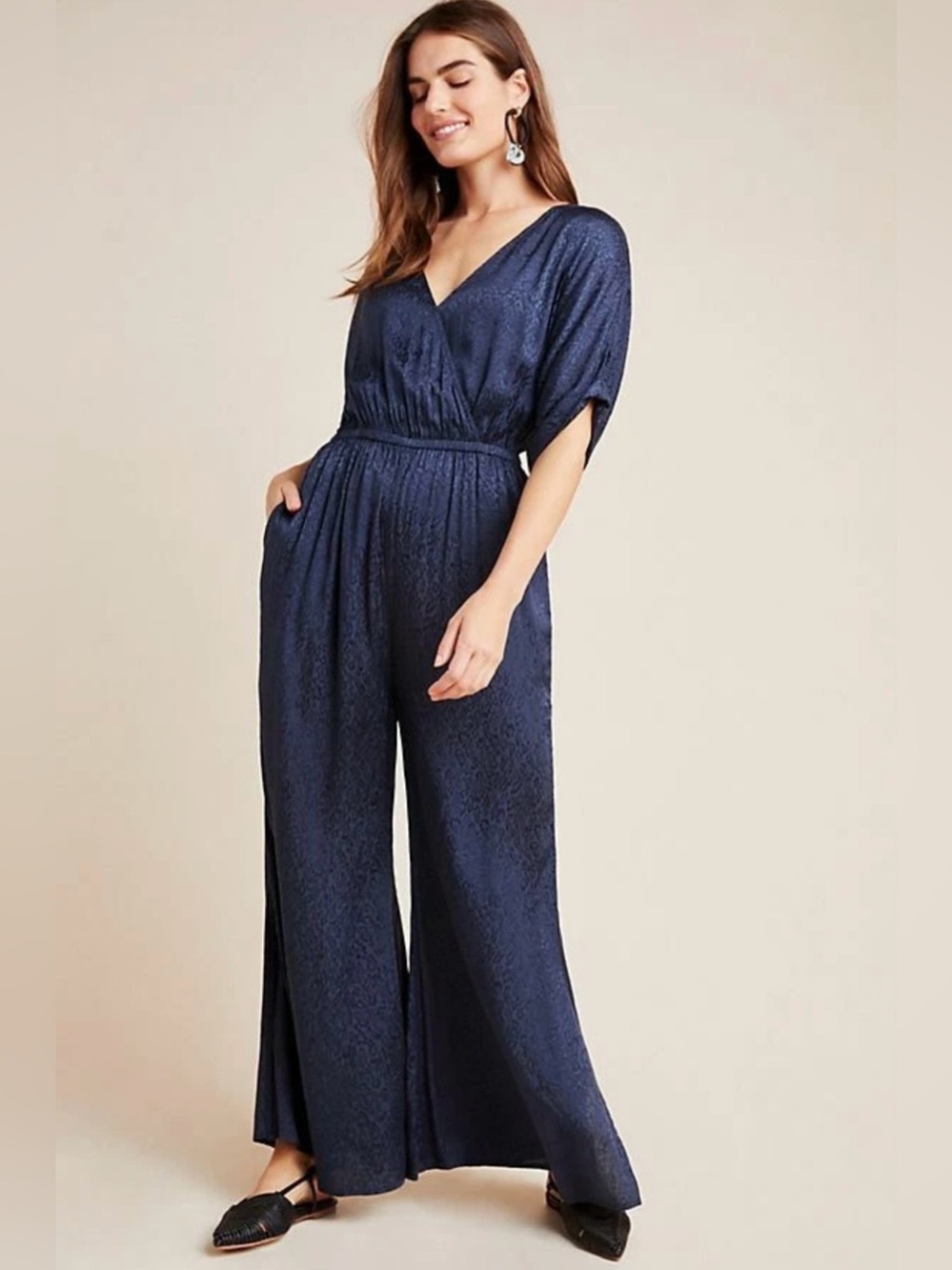 New Anthropologie Maeve Ink Navy Marin Animal Jacqueline Jacquard Jumpsuit XS